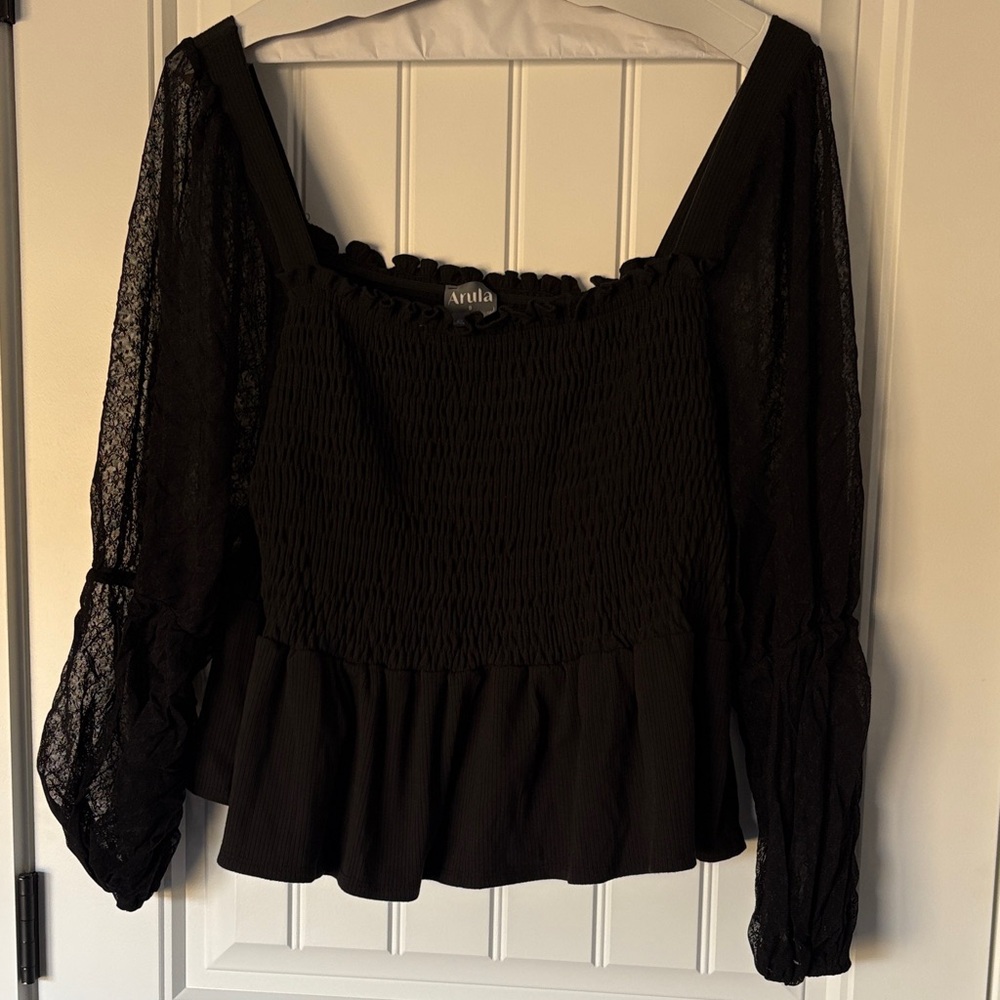 ARULA Black Lace Sleeve Blouse